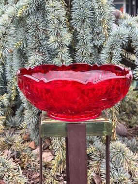 Vintage Gorgeous Mosser Glass Inverted Thistle Ruby Red Bowl